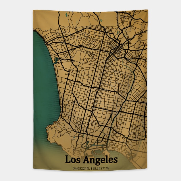 Los Angeles Vintage Map Tapestry by euglenii