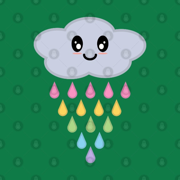 Kawaii Cute Raining Rainbow Rain Cloud in Green by Kelly Gigi