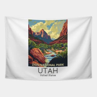 A Vintage Travel Illustration of Zion National Park - Utah - US Tapestry