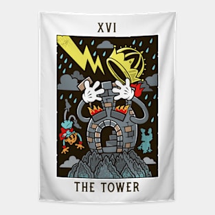 The Tower - Mystical Medleys - Vintage Cartoon Tarot (White) Tapestry
