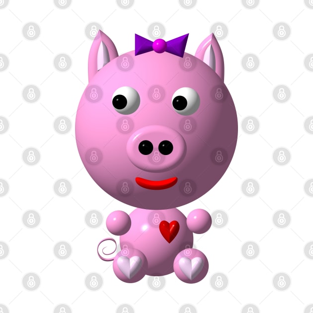 Cute Pink Pig with a Purple Bow by CuteCrittersWithHeart