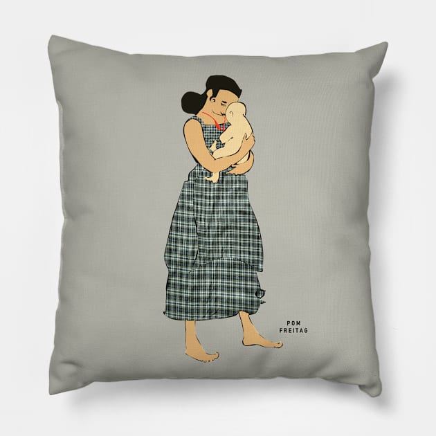 Baby playing with mother's necklace : Pillow by Annie Pom Freitag