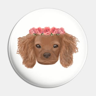 Floral Puppy Crown Pin