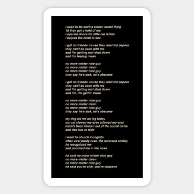 Alice Cooper No More Mr Nice Guy Song Lyrics Alice Cooper Magnet Teepublic Au