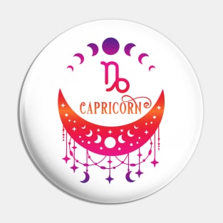 Rainbow Ombre Moon Phases and Capricorn Zodiac Symbol Pin