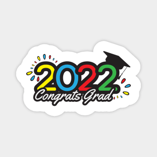Class of 2022 colorful banner, Yellow Blue Red Green numbers, academic cap and Congrats grad greeting on White background Magnet
