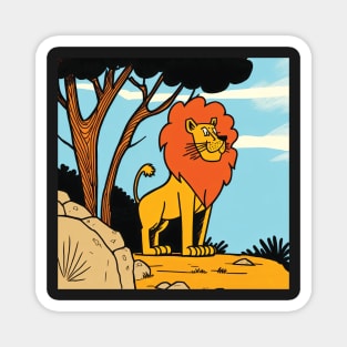 Lion in the Desert Funny Cartoon Style Magnet