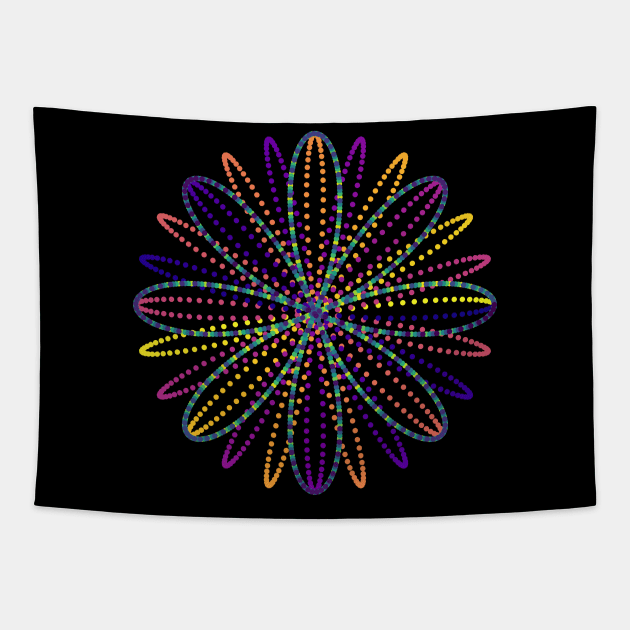 Fireworks Flower | Rainbow Rose Curve Black Tapestry by aRtVerse