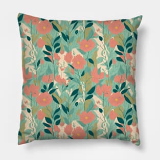 Peach, pink and green pastel wildflowers pattern Pillow