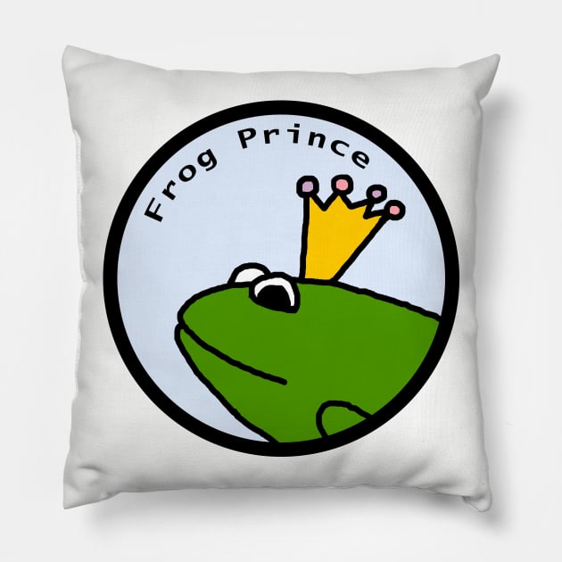 Portrait of a Green Frog Prince in a Circle Pillow by ellenhenryart