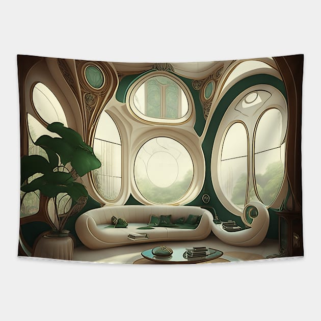[AI Art] My future living room, Art Nouveau Style Tapestry by Sissely