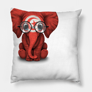 Baby Elephant with Glasses and Tunisian Flag Pillow