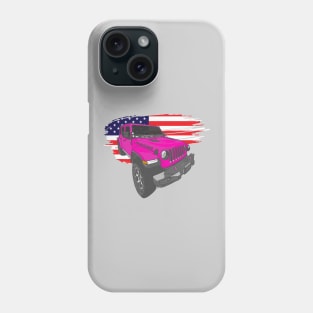 Jeep Wrangler with American Flag - Pink Phone Case