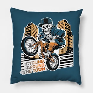 Skeleton - Cycling around the town Pillow