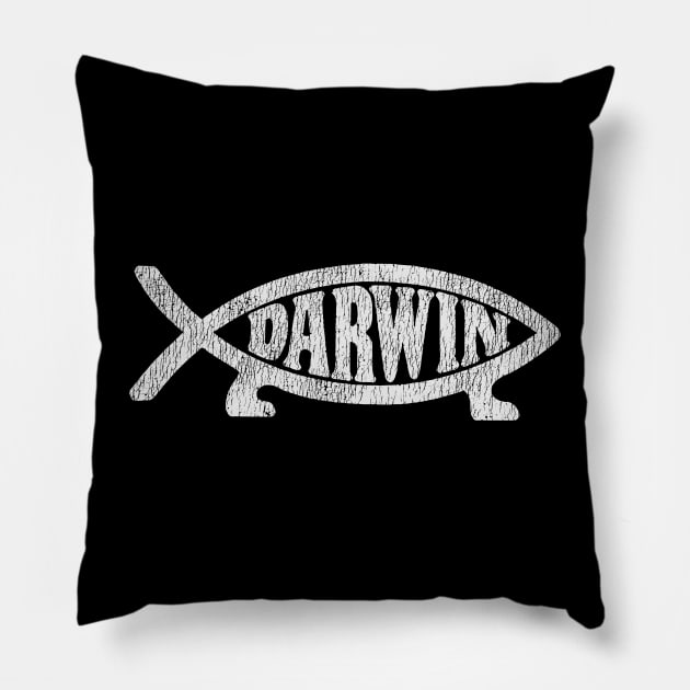 Vintage Darwin Fish Pillow by naskij