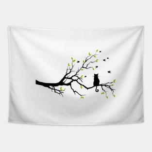 Cat sitting on tree branch Tapestry