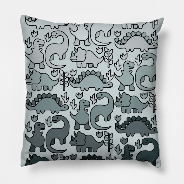 Monochromatic Dinosaurs Pillow by Slightly Unhinged