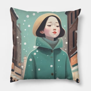 Girl enjoying winter Pillow