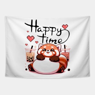 Red Panda Boba Tea Tapestry