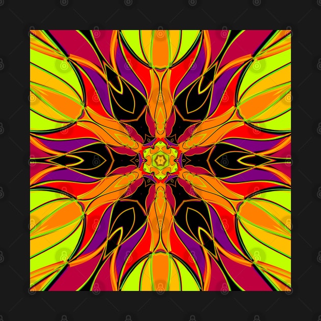 Cartoon Mandala Flower Orange Purple and Red by WormholeOrbital