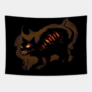 Hellish Fiery Skeletal Halloween Cat Tapestry