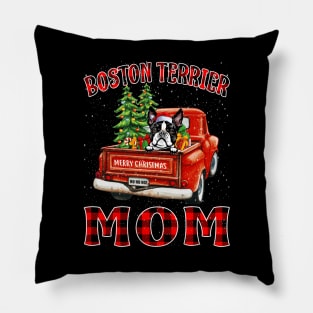 Christmas Boston Terrier Mom Santa Hat Truck Tree Plaid Dog Mom Christmas Pillow