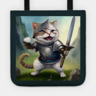 funny kitten- Cute cat in knight armour-Cat with swords-Brave cat-Cats in Medieval times . Tote