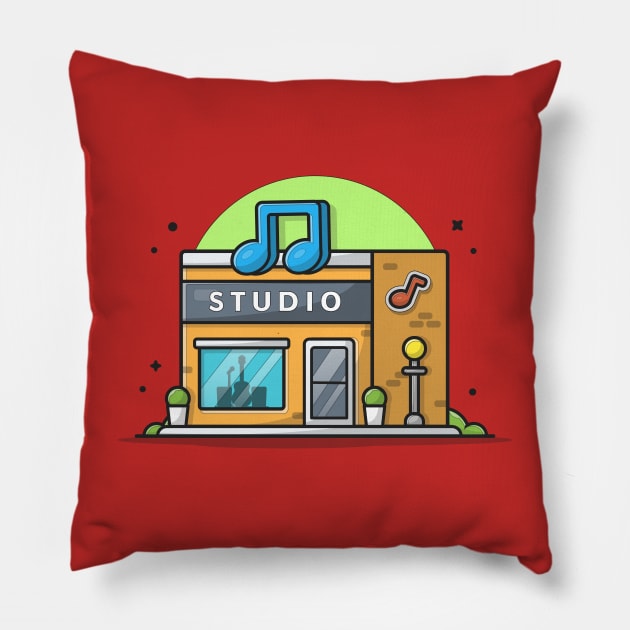 Modern Recording Industry Studio Building Architecture Cartoon Vector Icon Illustration Pillow by Catalyst Labs