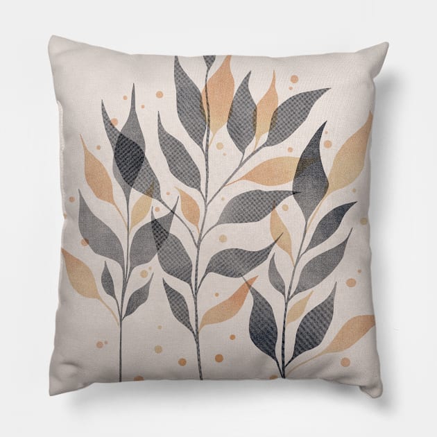 Neutral Boho Art Print, with plants Pillow by Miss-Joghurt