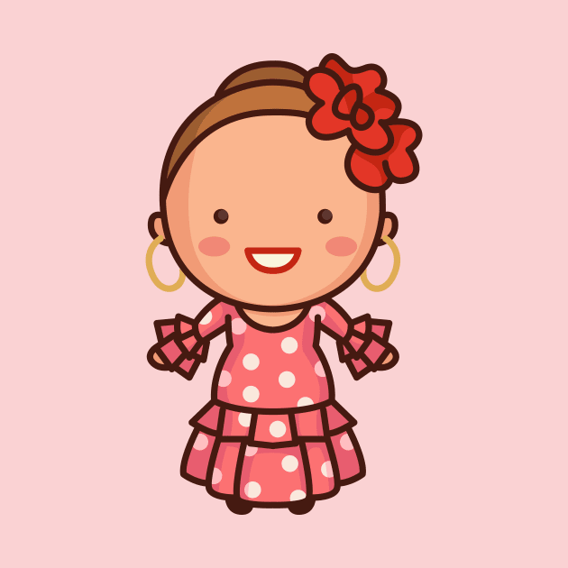 Cute Spanish Woman in Traditional Polka Dot Dress by SLAG_Creative