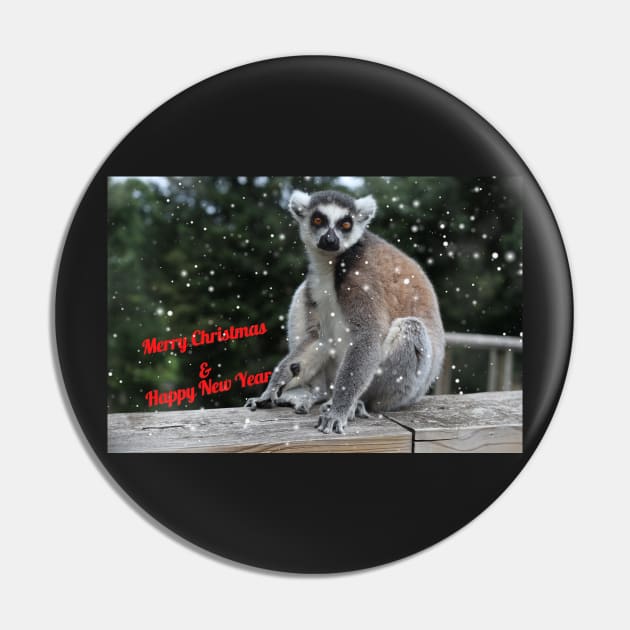 Ring-tailed lemur - Merry Christmas & Happy New Year Pin by AnimaliaArt