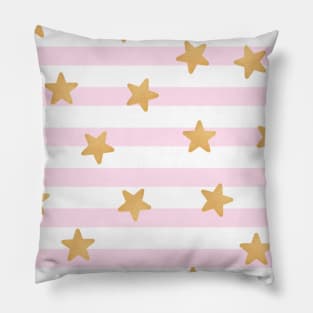 pink and white stripes with gold stars kawaii Pillow