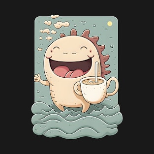 Axolotl & Coffee Kawaii Anime Axolotls & Coffee Lover T-Shirt