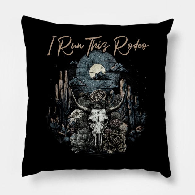 I Run This Rodeo Cactus Bull Skull Flowers Pillow by Chocolate Candies