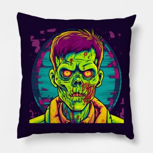 Korean Zombie man in neon lights Pillow