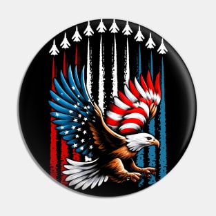 Patriotic Eagle Fighter Jets Fourth Of July American Flag Pin