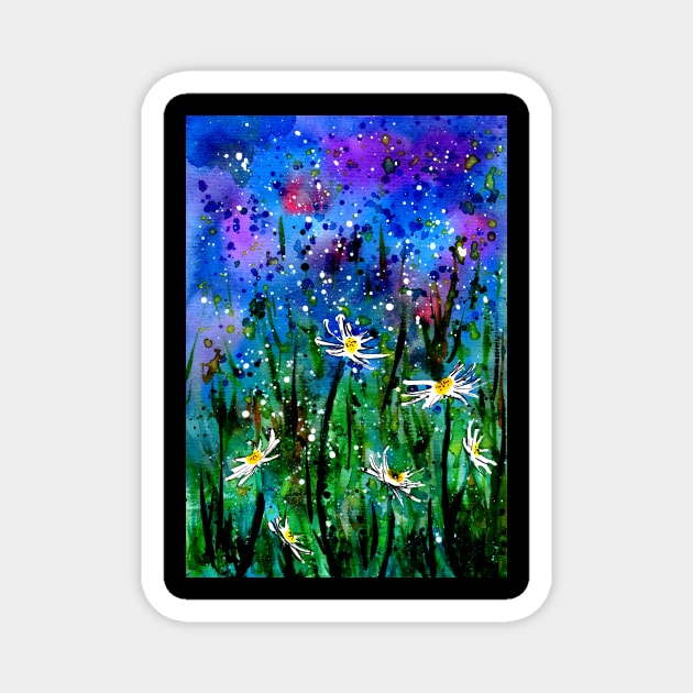 Daisy Flowers Field at Night Magnet by ZeichenbloQ