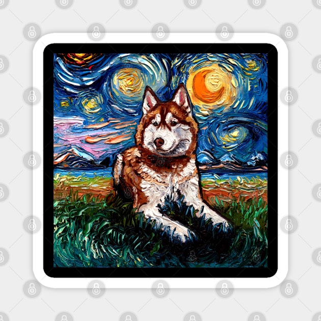 Red and White Husky Night Magnet by sagittariusgallery