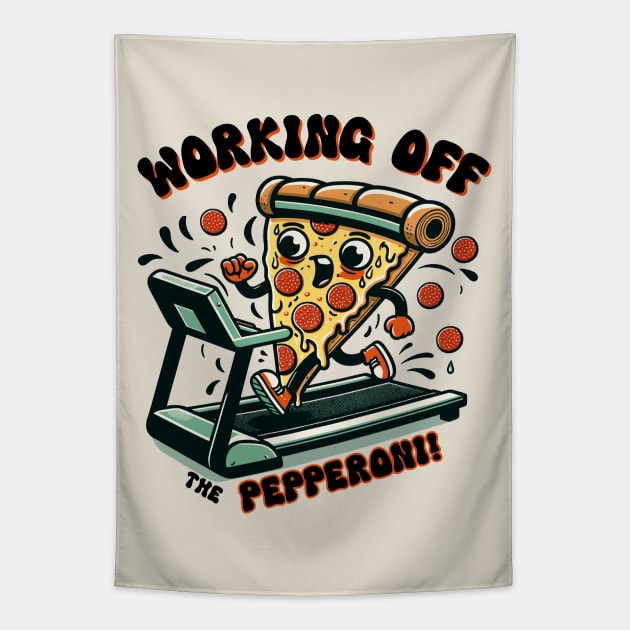 Playful Pizza Treadmill Run - National Pizza Day Tapestry by Xeire