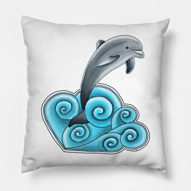 Dolphin in the Waves Pillow by monitdesign