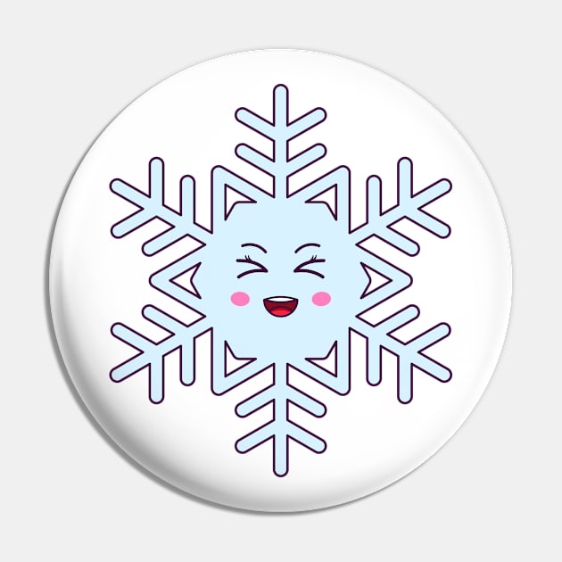 Cartoon Kawaii Snowflake with Laughing Face Pin by DmitryMayer