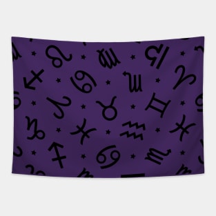 Pattern Set Zodiac Sign Horoscope Astrology Symbol Black and Purple Tapestry