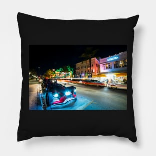 Ocean Ave at Night Miami Florida Art Deco Pillow