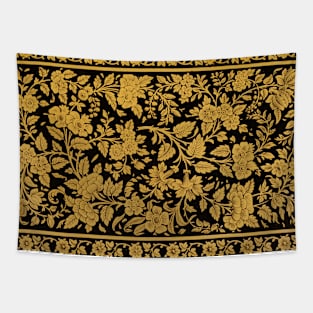 Antique Indian Golden Floral Print Tapestry