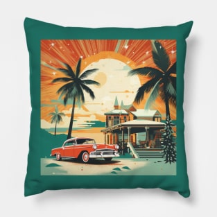 Christmas in july red car palm trees Pillow