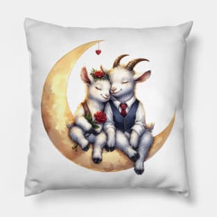 Valentine Goat Couple on Moon Pillow