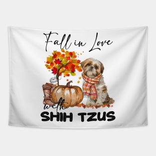 Fall In Love With Shih Tzus Fall Pumpkin Thanksgiving Tapestry