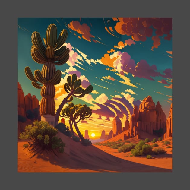 Hidden Cat in Desert Landscape Sunset by ravel.live