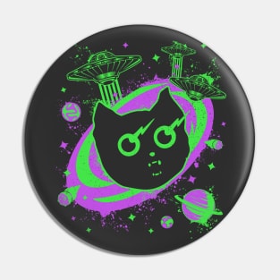 Galaxy Cat UFO Funny Cat With Laser Eyes Pin