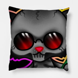 Cat skeleton  with outline Pillow